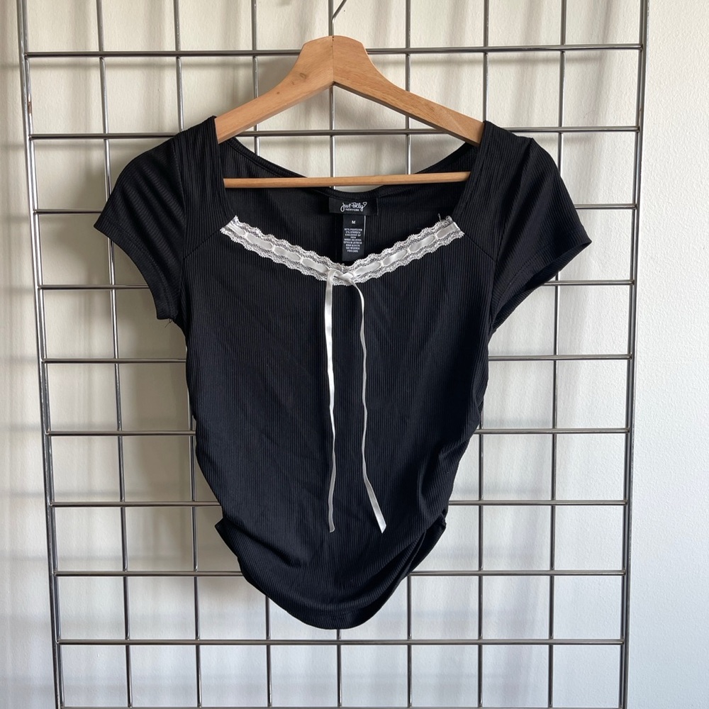Forever 21 Black Top with White Lace Detail